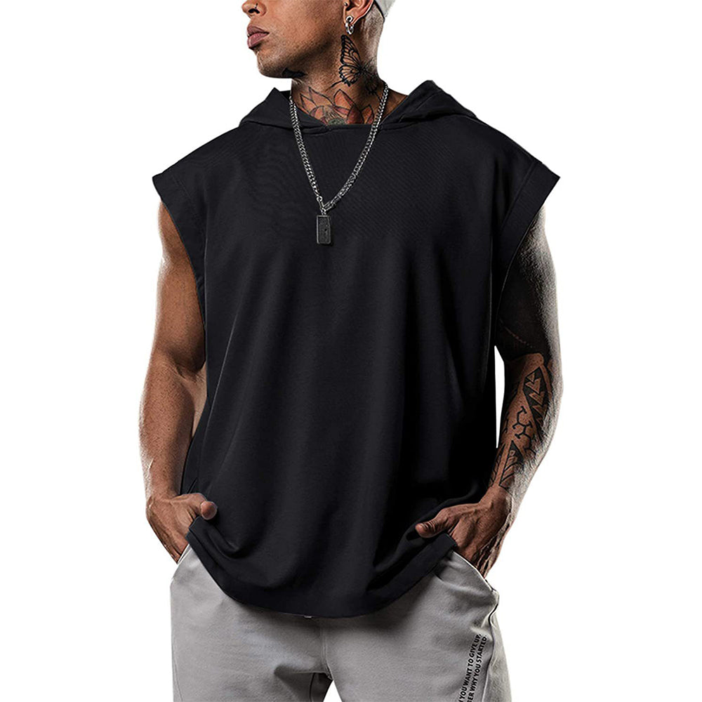 Summer fitness pullover sports sleeveless vest with hood men's vest