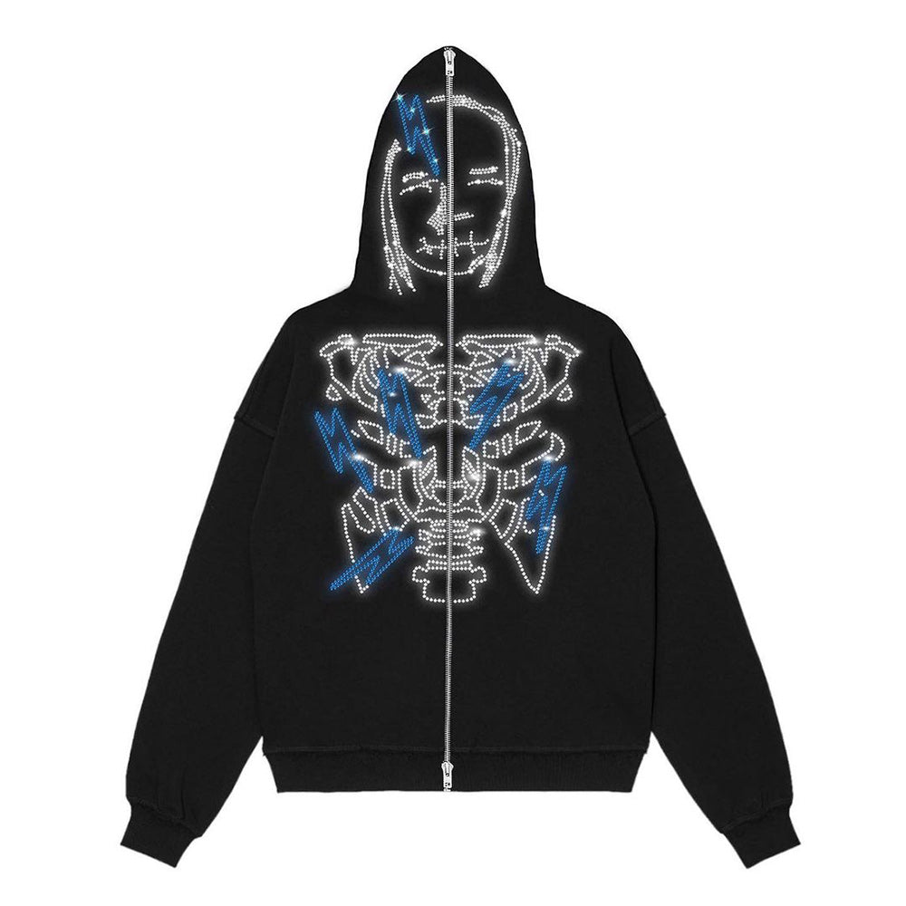 Rhinestone Skull Zip-Up Oversized Coat