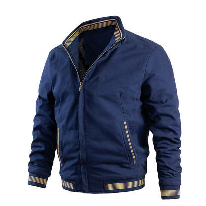 Fashion Men's Rib Neck Solid Jacket