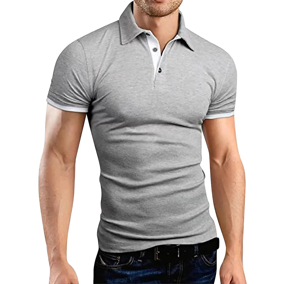 New Men's Stitching Contrast Color Slim Polo Shirt