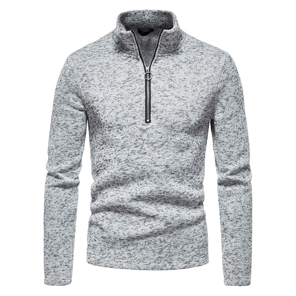 Men's Solid Color Zip Turtleneck Standing Collar Sweater