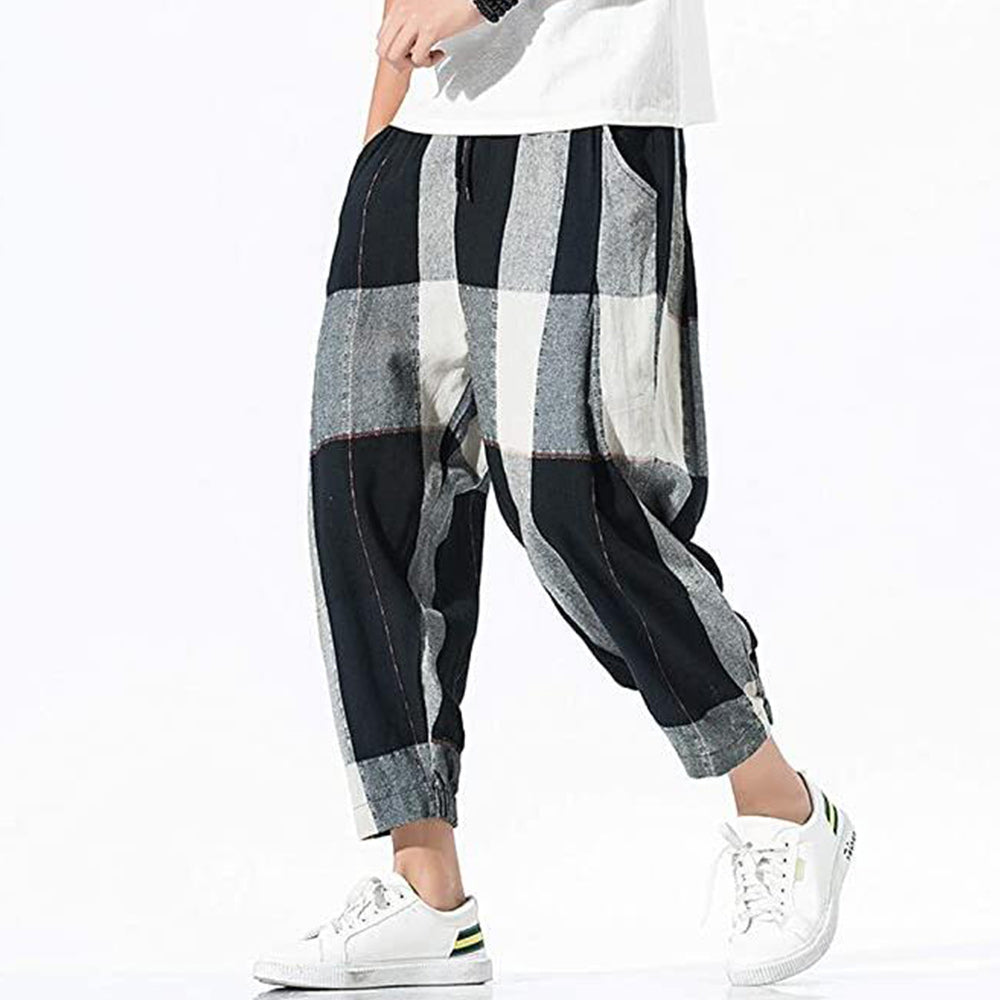 Men's plaid loose sports trousers