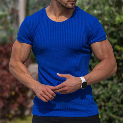 New Round Neck Short Sleeve Vertical Stripe Men's T-Shirt