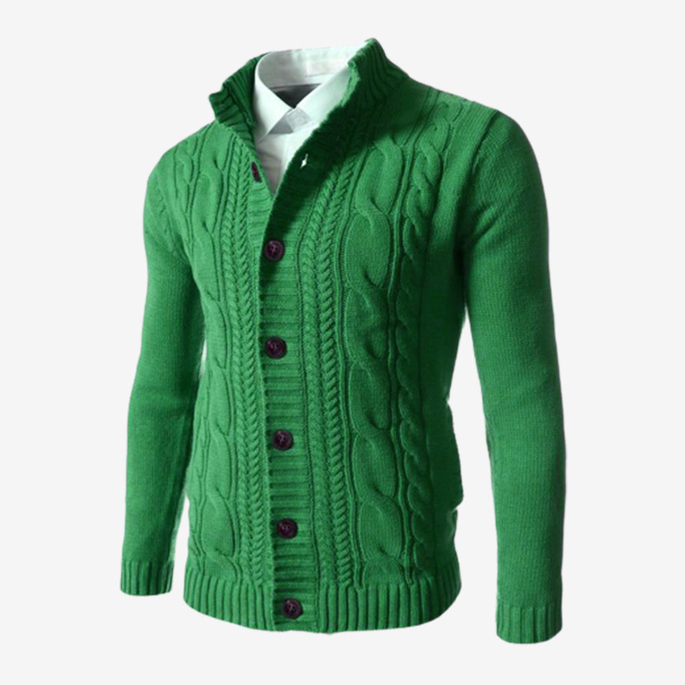 Men's Standing Collar Twisted Button Sweater Cardigan
