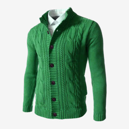 Men's Standing Collar Twisted Button Sweater Cardigan