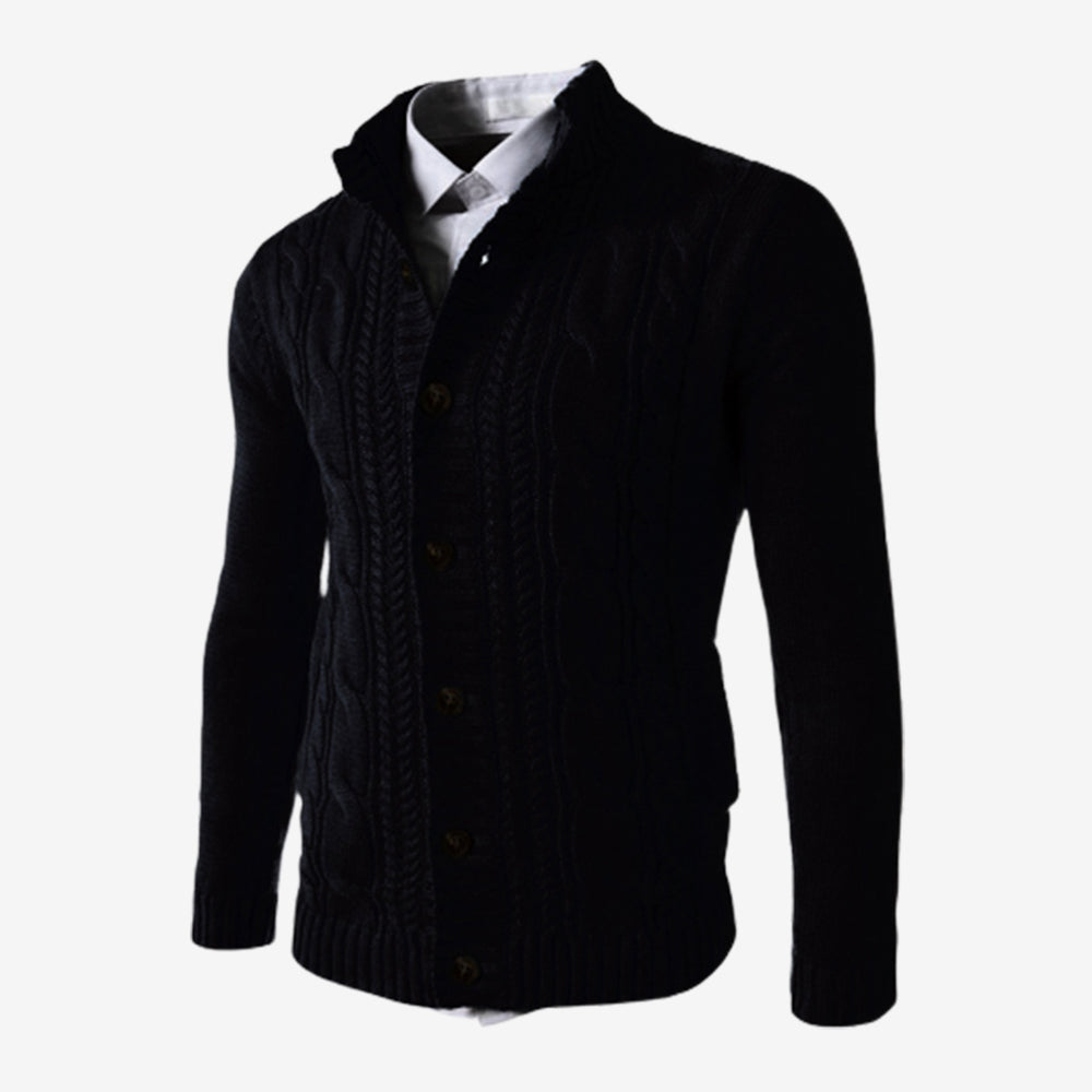 Men's Standing Collar Twisted Button Sweater Cardigan